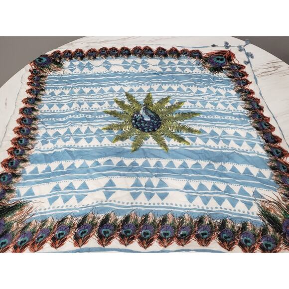NEW STUNNING Look By M peacock lightweaight scarf head wrap neck cotton‎ blue - Picture 1 of 6
